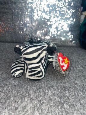 Ziggy The Zebra: Ty Black & White Striped Zebra Plush with Heart Tag